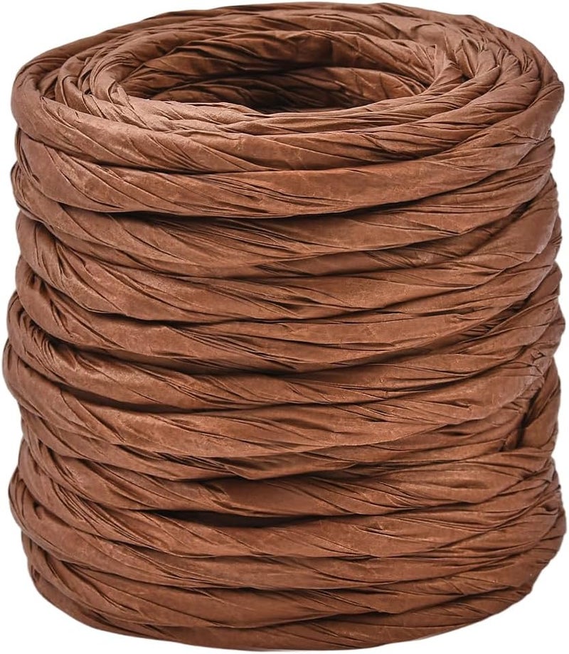SOFPLATE 13.12 Yards Raffia Wrapping Ribbon Raffia Paper Craft Rope Coconut Brown 4mm Rustic Twist Twine Stripes Paper Cord String Accessories for Flower Bouquet Gift Wrapping DIY Making Craft Decor - Image 1